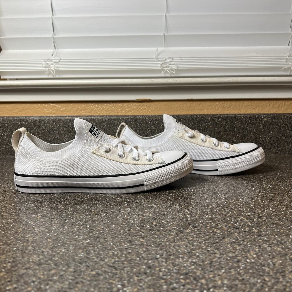 Converse All Star White Knit Canvas Womens Sz 9.5 Sneaker Slip On Low Top Skater - Picture 4 of 11